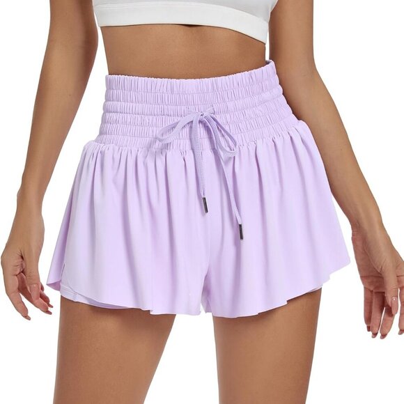 Pants - Lavender High Waist Flowy Athletic Shorts for Women, Workout, Yoga, Gym, Casual